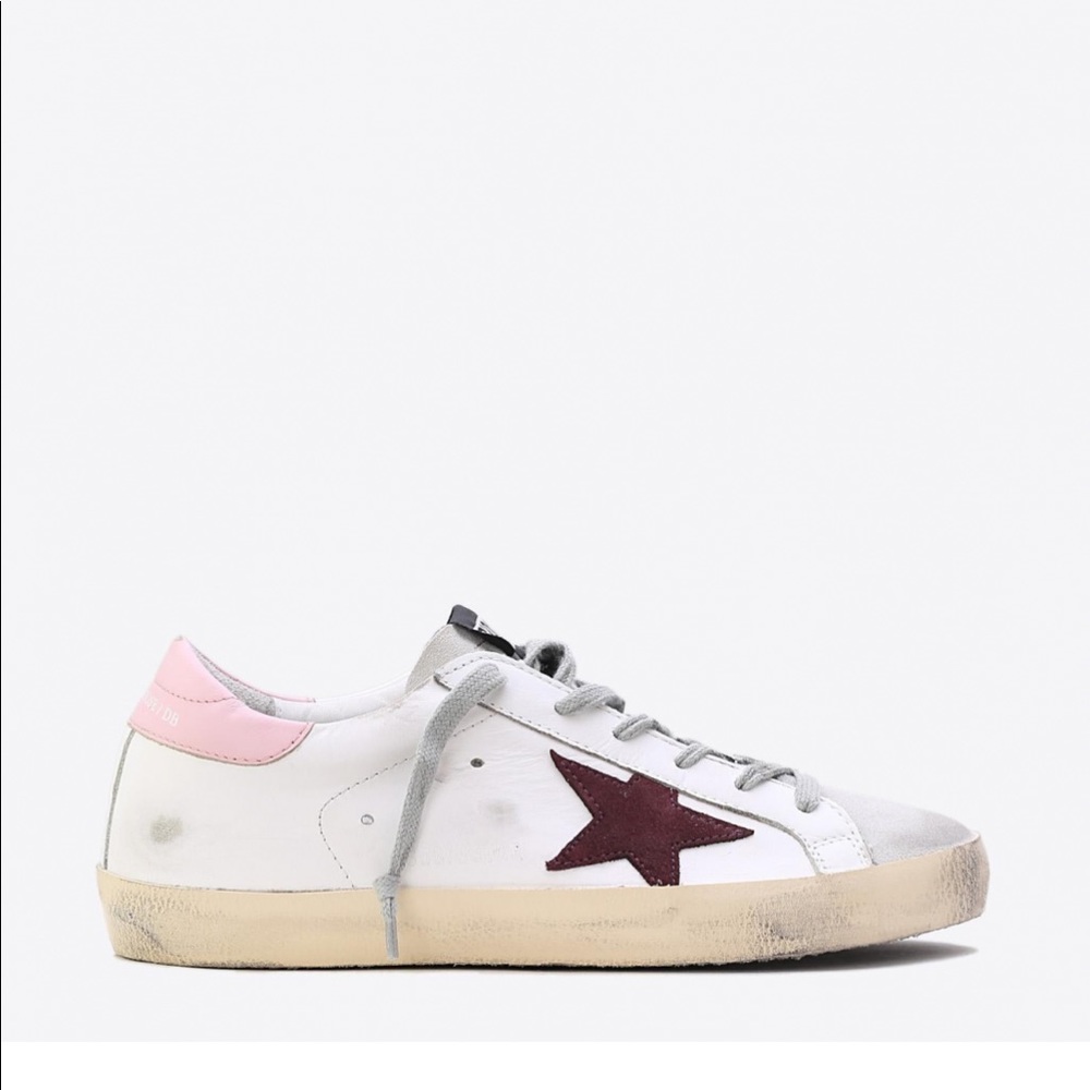 Golden Goose Superstar Sneakers in White-Pink-Bordeaux. Size 36.